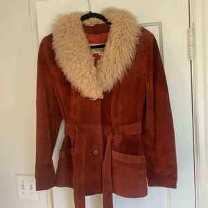 Vintage penny lane suede sherpa collar coat size medium